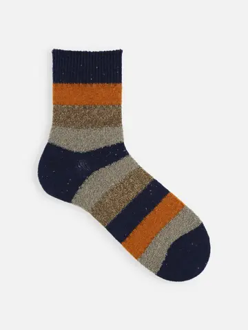 【Tabio MEN】ウールネップ異素材ボーダーショートソックス