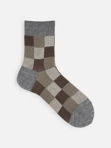 【Tabio MEN】ウールJQブロックチェックショート丈ソックス
