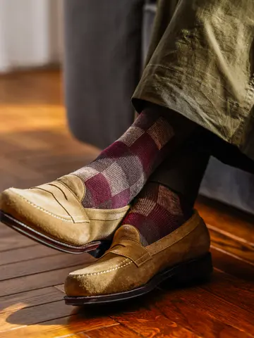【Tabio MEN】ウールJQブロックチェックショート丈ソックス