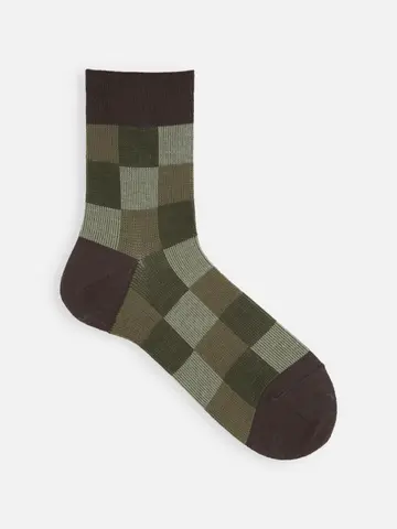 【Tabio MEN】ウールJQブロックチェックショート丈ソックス