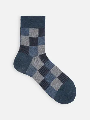 【Tabio MEN】ウールJQブロックチェックショート丈ソックス