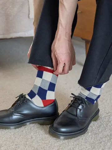 【Tabio MEN】ブロックチェックショートソックス