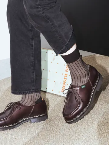 【Tabio MEN】綿麻JQストライプショートソックス(27.0～29.0cm)