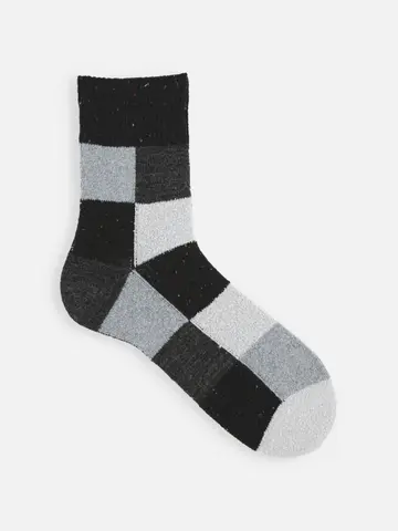 【Tabio MEN】ウールネップ異素材ブロックショート丈ソックス