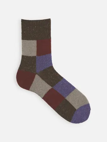 【Tabio MEN】ウールネップ異素材ブロックショート丈ソックス