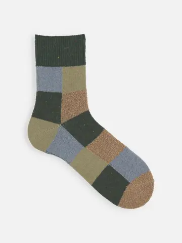 【Tabio MEN】ウールネップ異素材ブロックショート丈ソックス