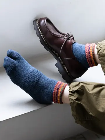 【Tabio MEN】折返し波柄パイル足袋ショート丈ソックス(27.0～29.0cm)