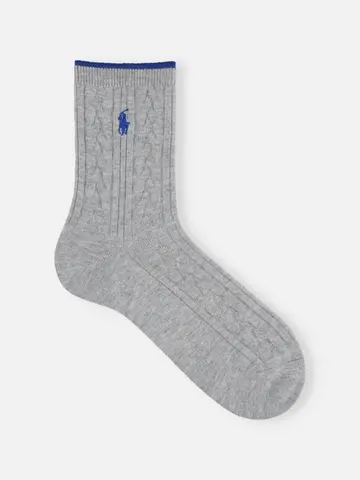 【POLO】men's 綿ウールケーブルショート丈ソックス