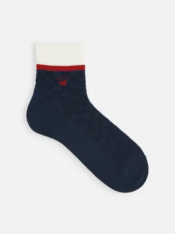 【Tabio MEN】刺繍切替ミニブロックリンクスショート丈ソックス