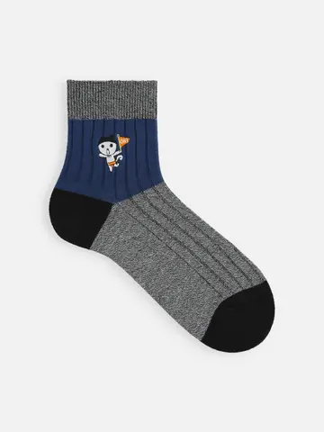 岡山限定 OH!くん刺繍リブカラーパネルショートソックス