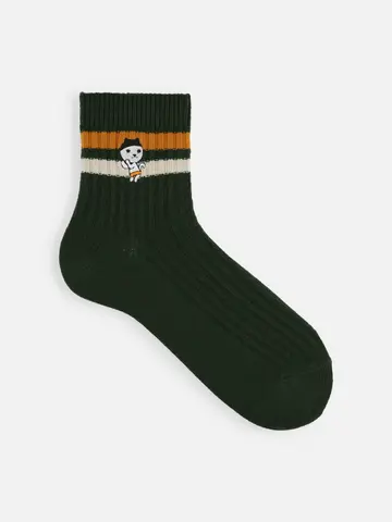 岡山限定 OH!くん刺繍綿混2本ラインショートソックス