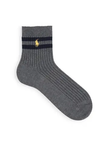 【MEN】POLO ポニー刺繍２本ラインショート丈ソックス