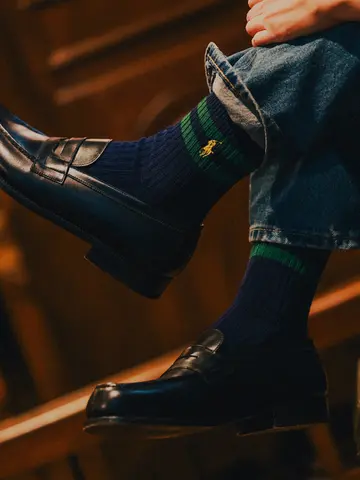 【MEN】POLO ポニー刺繡２本ラインショート丈ソックス