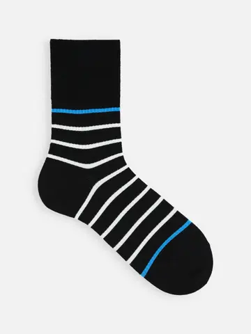 【Tabio MEN】ゴム長ワッフルアクセントボーダークルー丈ソックス