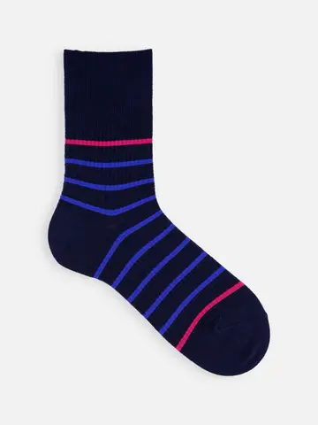 【Tabio MEN】ゴム長ワッフルアクセントボーダークルー丈ソックス