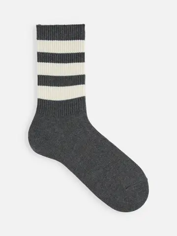 【Tabio MEN】リブベタボーダークルー丈ソックス