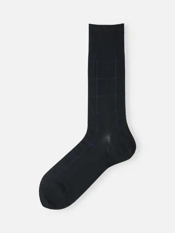 【Tabio MEN】連続シルケット加工/チェックレギュラー丈ソックス