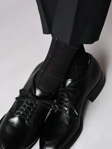 【Tabio MEN】連続シルケット加工/チェックレギュラー丈ソックス（23.0～25.0cm）
