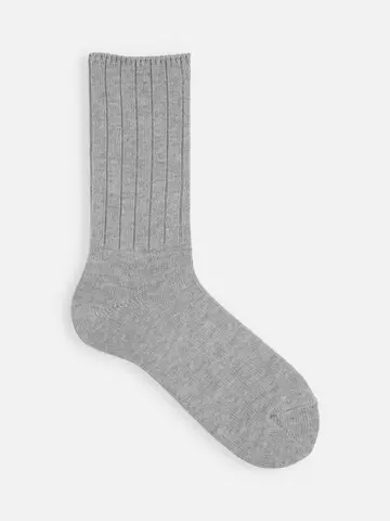 【Tabio MEN】綿ウールローゲージリブ無地クルーソックス