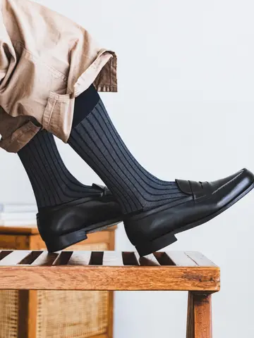 【Tabio MEN】綿麻JQストライプレギュラーソックス(27.0～29.0cm)
