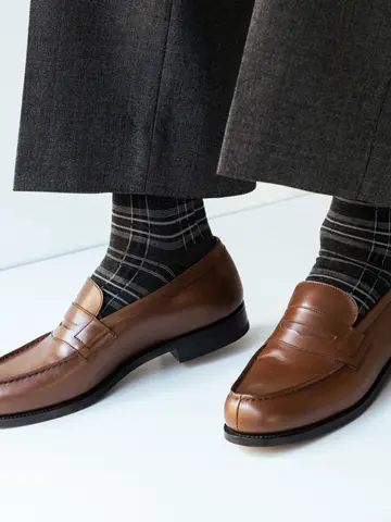 【Tabio MEN】WOOLドレスチェックレギュラー丈ソックス