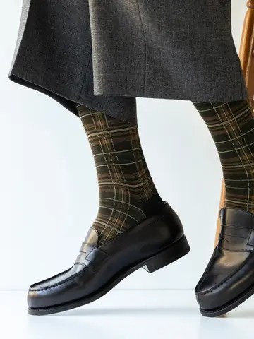 【Tabio MEN】WOOLドレスチェックレギュラー丈ソックス