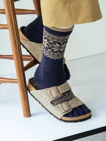 【Tabio MEN】撚り杢雪柄五本指レギュラー丈ソックス