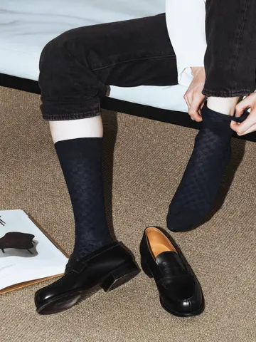 【Tabio MEN】綿麻市松フェードリンクスレギュラー丈ソックス