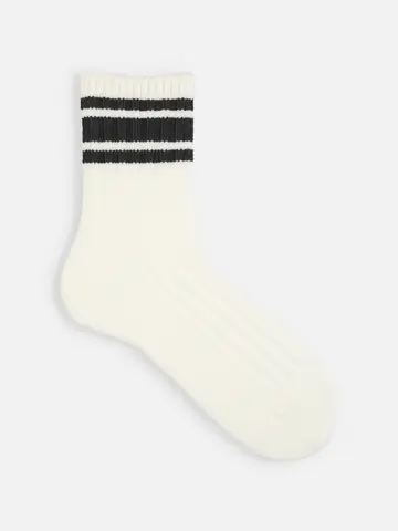 【Tabio MEN】バルキー綿混ラインクルー丈ソックス