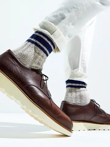 【Tabio MEN】バルキー綿混ラインクルー丈ソックス