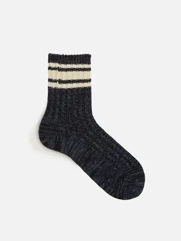 【Tabio MEN】バルキー綿混ラインクルー丈ソックス