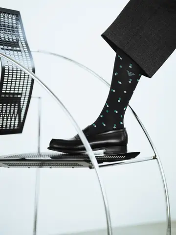 【EMPORIO ARMANI】イーグル刺繍ドットクルー丈ソックス