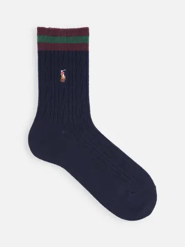 【MEN】POLO マルチポニー刺繡ラインケーブルレギュラー丈ソックス