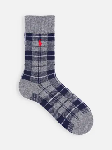 【MEN】POLO ポニー刺繍チェック柄レギュラー丈ソックス