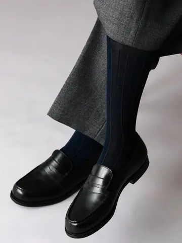 【Tabio MEN】連続シルケットストライプロングホーズ