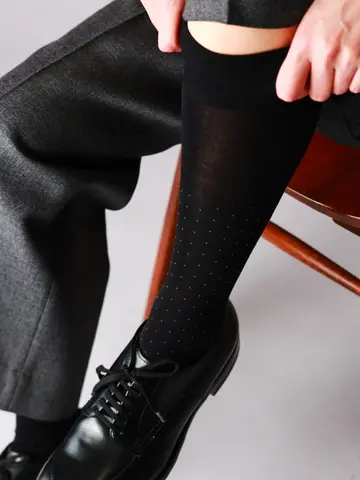 【Tabio MEN】連続シルケットピンドットロングホーズ(27.0～29.0cm)