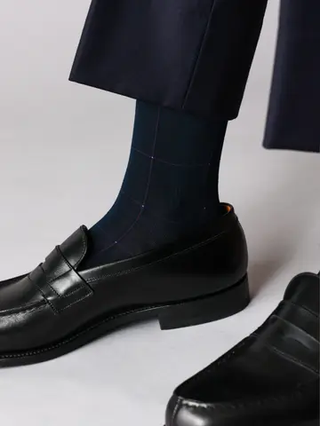 【Tabio MEN】連続シルケットチェックロングホーズ(23.0～25.0cm)