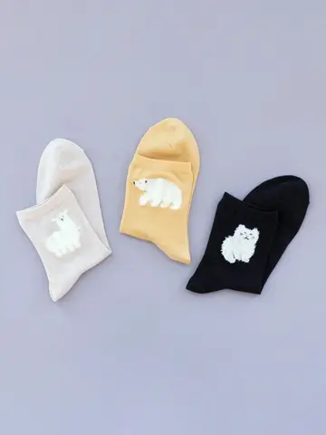 【WEB限定】もふもふ動物ショートソックス 24.5～26.5cm 3足セット