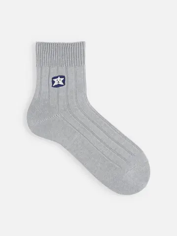 岡山限定【llnuit】星刺繍 無地太リブショートソックス