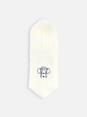 岡山限定【llnuit】SAD刺繍 無地太リブショートソックス