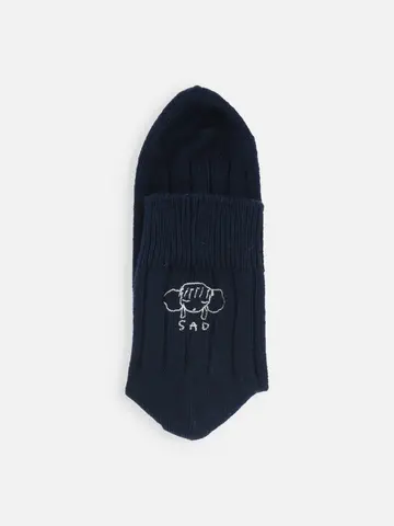 岡山限定【llnuit】SAD刺繍 無地太リブショートソックス