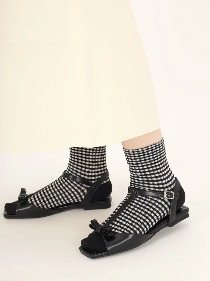 3足1,386円】ゴム口ゆったりミニチェックショートソックス