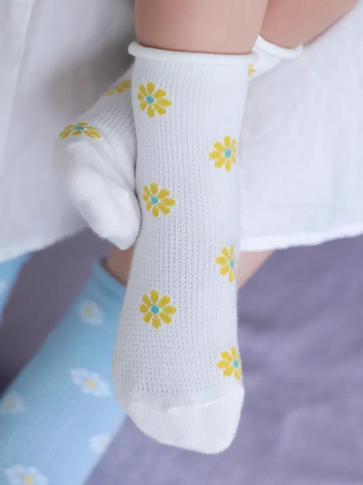 3足1,485円】キッズ くるくるワッフル花柄ショートソックス / 16-18cm