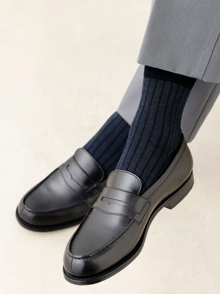 GALLERY DEPT. ブラックショートパンツ　ソックスセット Tabio MEN】さらっとやわらか綿麻JQストライプショートソックス
