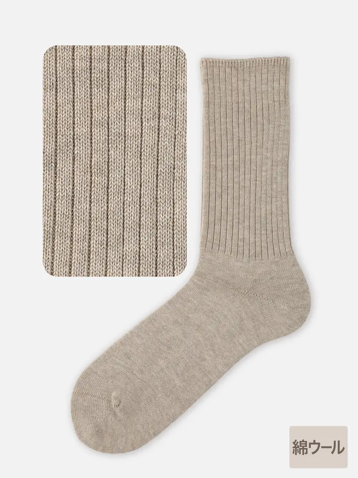 タビオ メンズ 綿ウールの3×1リブソックス写真