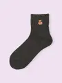 【3足1,386円】毛混アメリブくま刺繍ショートソックス チャコールモク