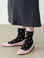 フロート小花ショートソックス クロ