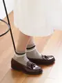 リブ2本ラインショートソックス グレージュ×クロ+シロライン