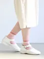 リブ2本ラインショートソックス ピーチ+オールドローズ