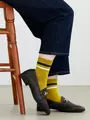 リブ2本ラインショートソックス ミモザイエロー+ネイビー